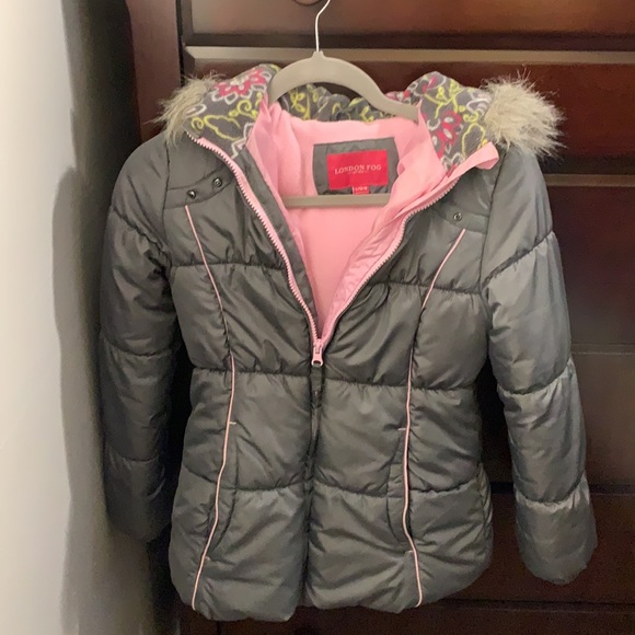 London Fog gray/pink girls puffer coat! - Picture 4 of 10